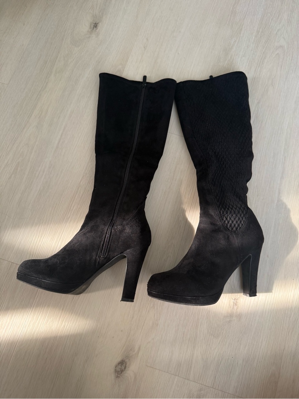 Black High-Heel Knee Boots - Women's Elegant Suede Style